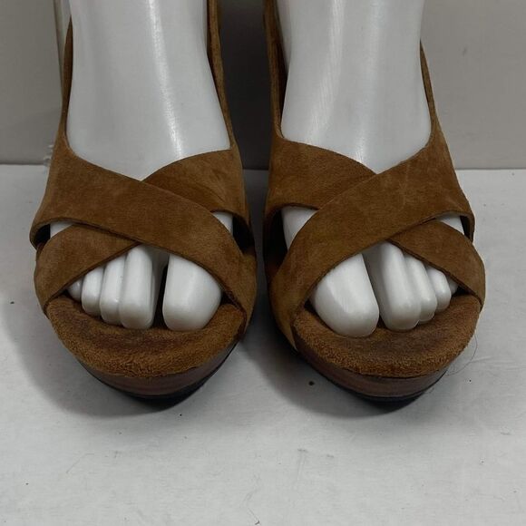 Ugg women's US 6,5 Suede wooden Wedge Hazel Platform Slingback Sandals Shoes - Picture 5 of 13